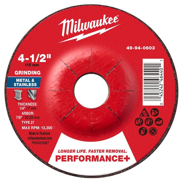 Milwaukee 4-1/2 in. x 1/4 in. x 7/8 in. Performance Plus Metal