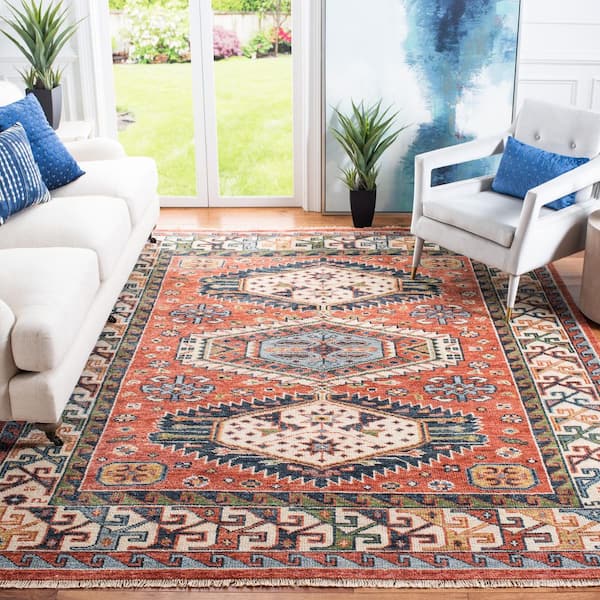 Samarkand 9 ft. x 12 ft. Red/Beige Tribal Kazak Area Rug