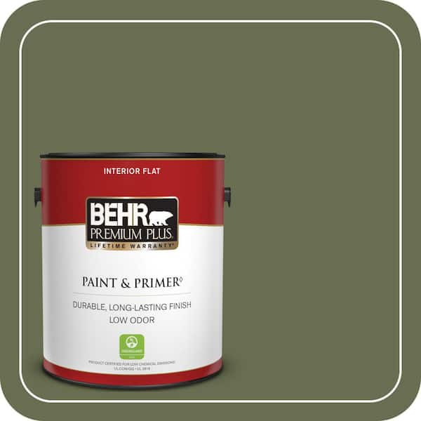 BEHR PREMIUM PLUS 1 gal. #S380-7 Global Green Flat Low Odor Interior Paint & Primer