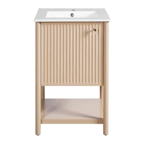 20 in. Freestanding Cream White Bath Vanity with White Ceramic Top Unassembled