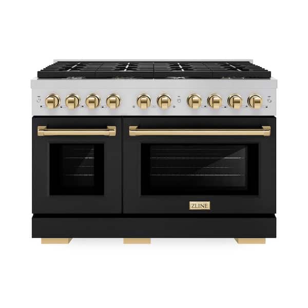 ZLINE Kitchen and Bath Paramount 48 in. 8-Burner Double Convection Oven Dual Fuel Range in Stainless Steel, Matte Black, and Polished Gold