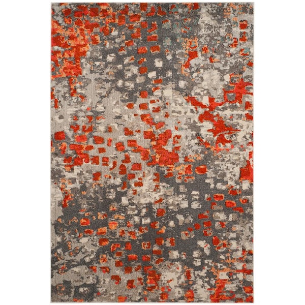 SAFAVIEH Monaco Gray/Orange 4 ft. x 6 ft. Geometric Area Rug