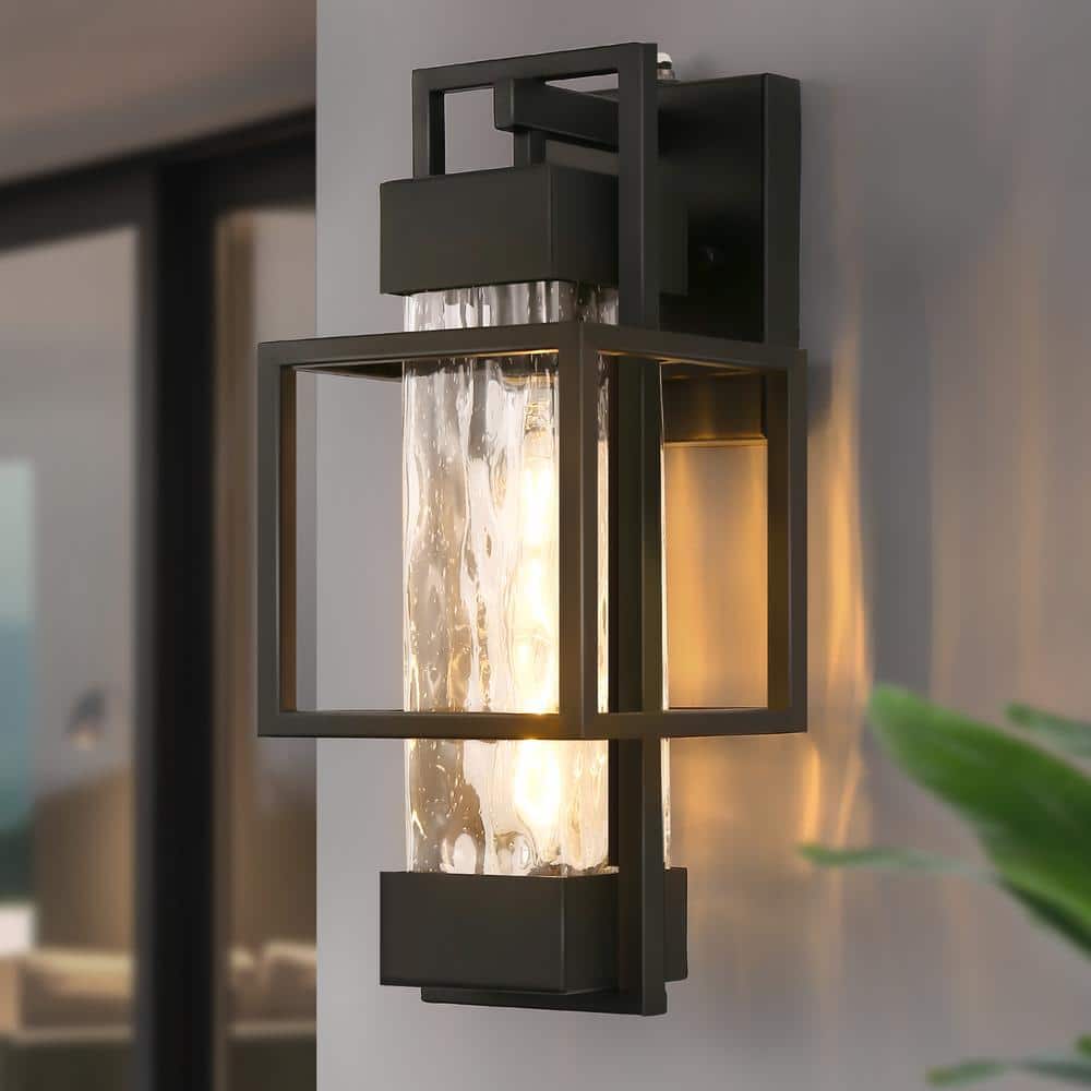1-Light Textured Black Outdoor Wall Lantern Sconce with Water Glass and T10 Bulb Hardwired Exterior Light with Photocell price history on PriceWatchPro