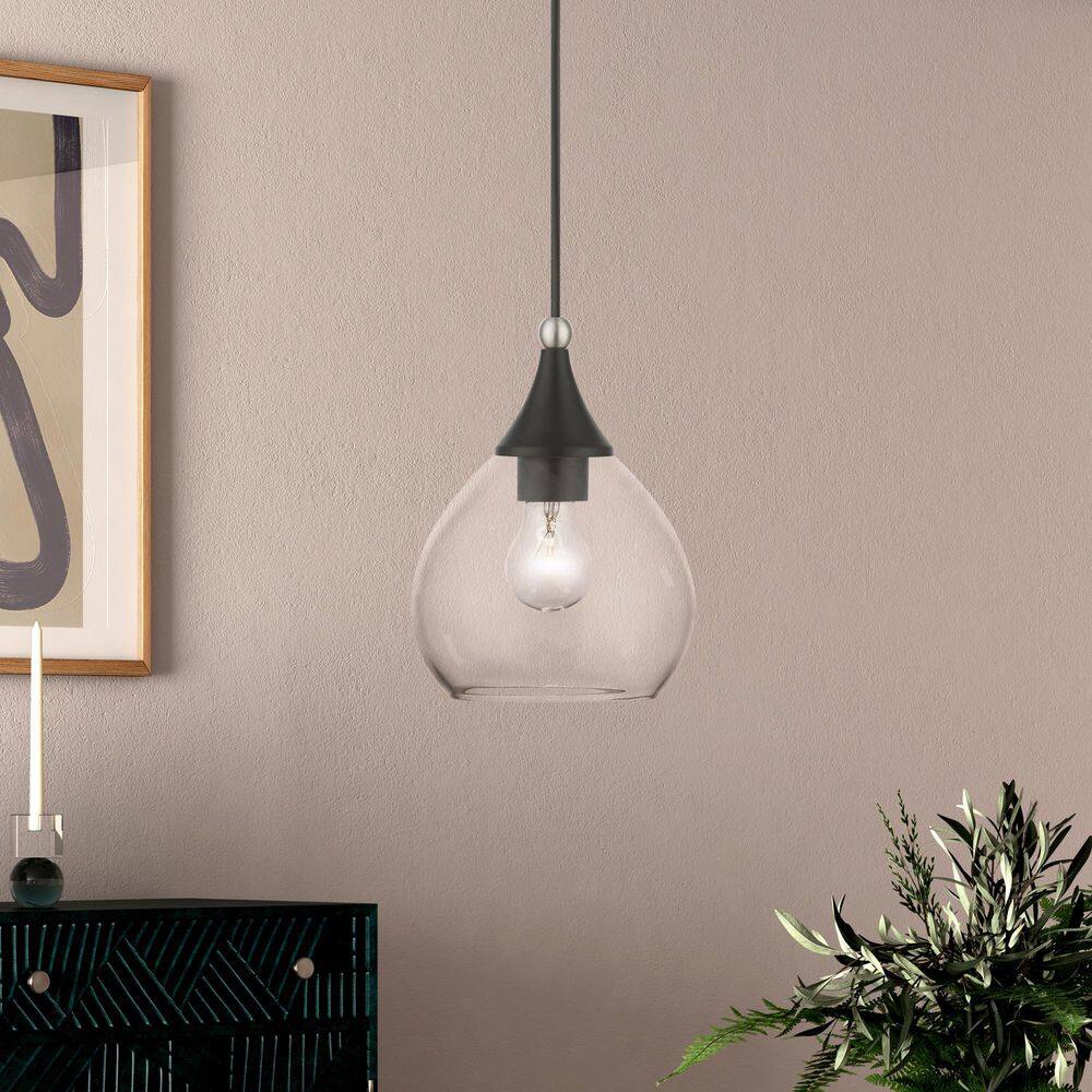 Catania Black and Brushed Nickel 1-Light Mini Pendant with Clear Glass