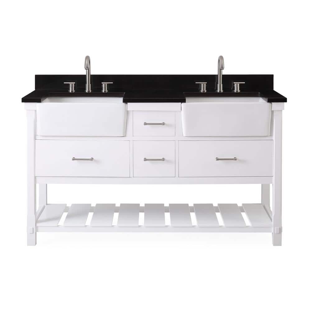 Kendia 60 in. W x 22 in. D x 35 in. H Bathroom Vanity in White Color with Black Granite Top -  Benton Collection, GD7060WT60GT-BS
