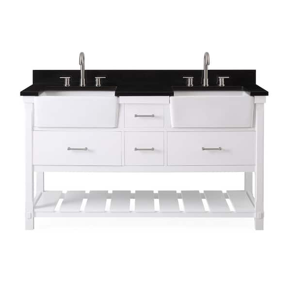 Benton Collection Kendia 60 in. W x 22 in. D x 35 in. H Bathroom Vanity in White Color with Black Granite Top