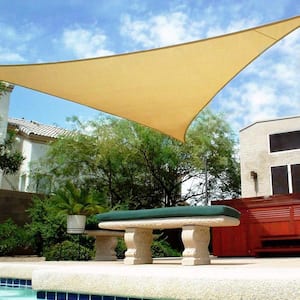 16 ft. x 16 ft. x 16 ft. 185 GSM Sand Equilteral Triangle Sun Shade Sail, for Patio Garden and Swimming Pool