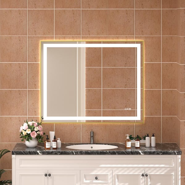 WOODSAM 48 in. W x 40 in. H Rectangular Framed LED Anti-Fog Wall Bathroom Vanity Mirror, Backlit, and Front Light