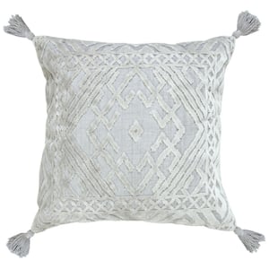 Arcane Silvery Gray Traditional Textured Medallion Poly-Fill 20 in. x 20 in. Throw Pillow