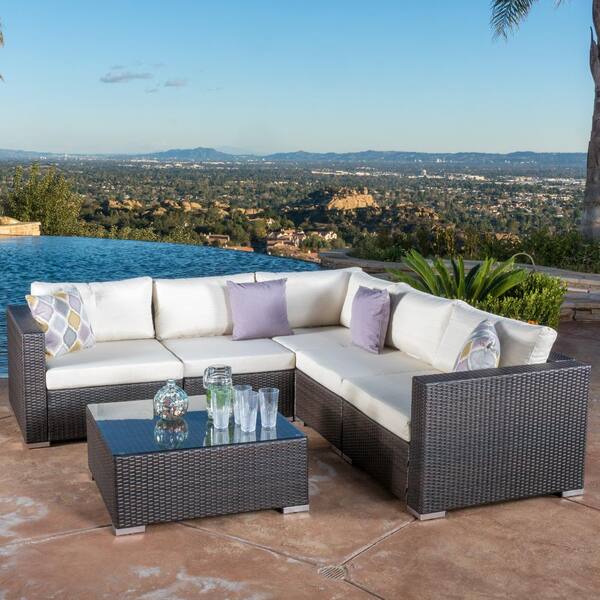 Noble House Santa Rosa Multi Brown 6-Piece Wicker Outdoor Sectional Set ...