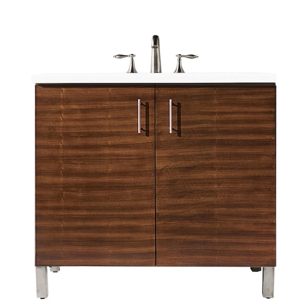 null Metropolitan 36 in. W x 23.5 in.D x 33.8 in. H Single Vanity In American Walnut with Quartz Top in Classic White