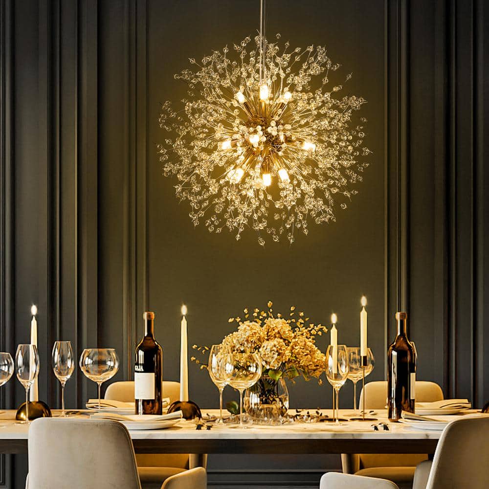 Barton 9-Light Gold Modern Glam Sputnik Crystal Pendant Sphere Firework Starburst Chandelier price history on PriceWatchPro