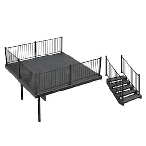 Infinity Attached 12 ft. x 12 ft. Cape Town Gray Composite Deck and 5-Step Stair Kit with Steel Framing and Railing