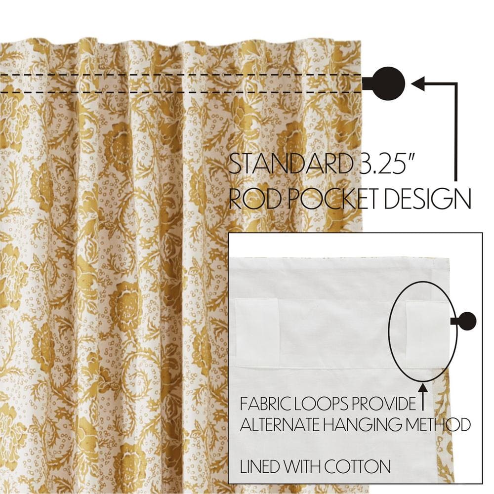Gold Floral Cotton Light-Filtering Tier Kitchen Curtains, 36x36
