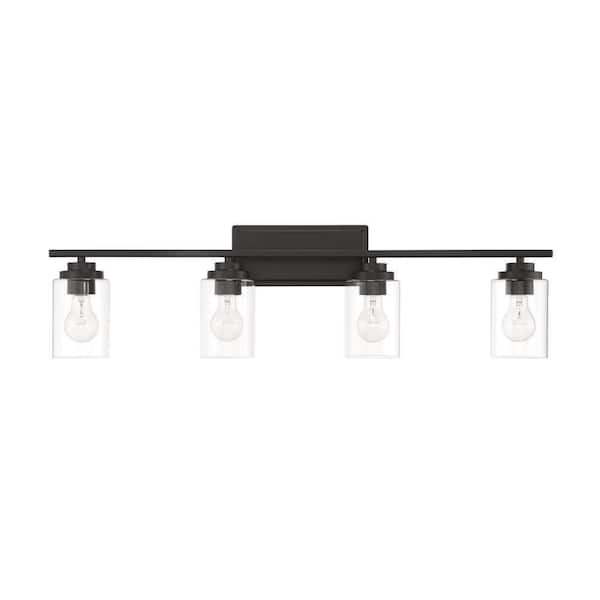 CRAFTMADE Clark 35 in. 4-Light Flat Black Finish Vanity Light with Clear Glass Shade
