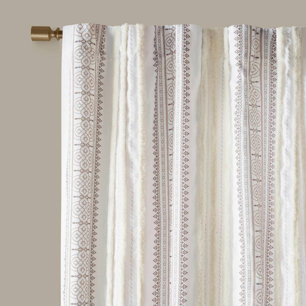 Extra Long White Velvet Geometric Stripe Drape Panel