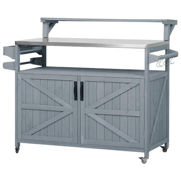 Wood 27 in. W x 53.3 in. L x 43.1 in. H Outdoor Kitchen Cabinet in Grey Blue with Internal Storage Rack