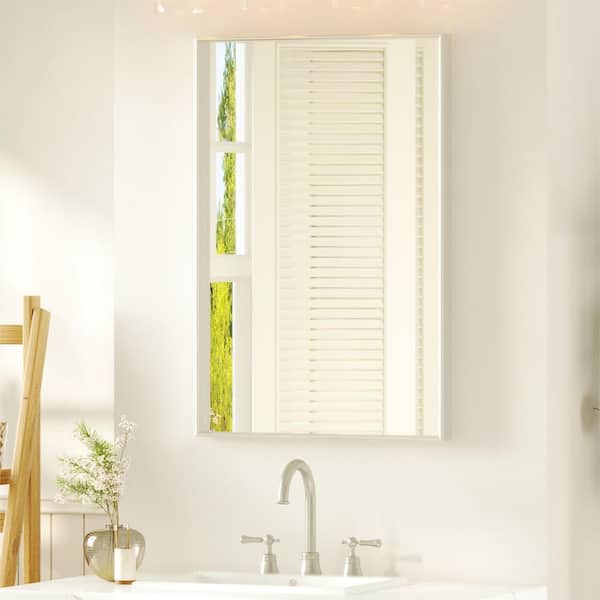 24 in. H x 36 in. W Rectangular Aluminum Framed Wall Bathroom Vanity Mirror in Brushed Nickel