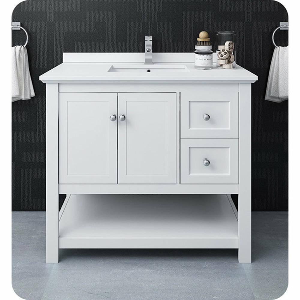 Manchester 42" White Solid Wood Freestanding Bathroom Vanity Base