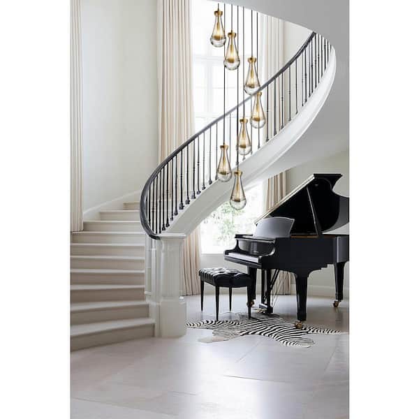 Farmhouse Chandelier 100 in. H 7-Lights Raindrop Gold Chandelier for Staircase, Foyer, Living Room, Bulb Included