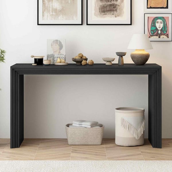 Polibi 59.2 in. Black Rectangle Wood Console Table