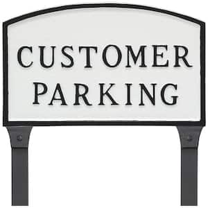 10 in. x 15 in. Standard Arch Customer Parking Statement Plaque Sign with 23 in. Lawn Stakes - White/Black