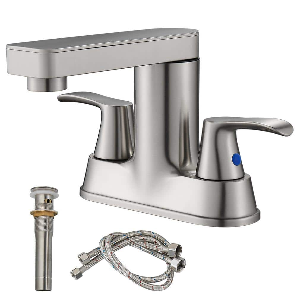Rotatable 4 in. Centerset Double Handle Bathroom Faucet with Drain Kit Included in Brushed Nickel price history on PriceWatchPro