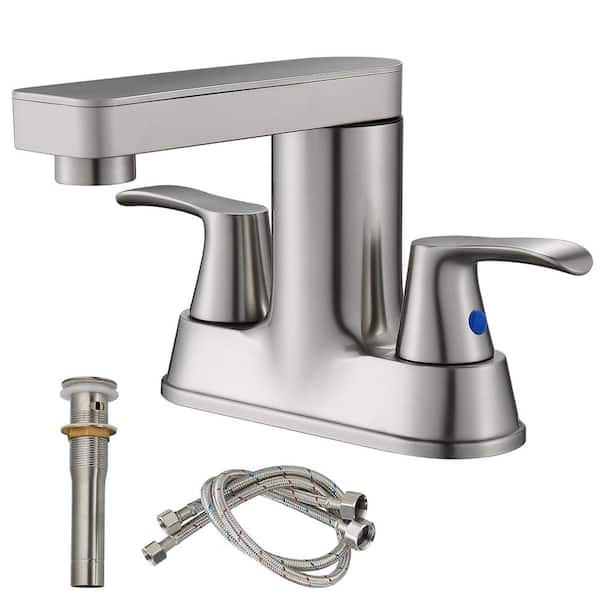 cobbe Rotatable 4 in. Centerset Double Handle Bathroom Faucet with Drain Kit Included in Brushed Nickel