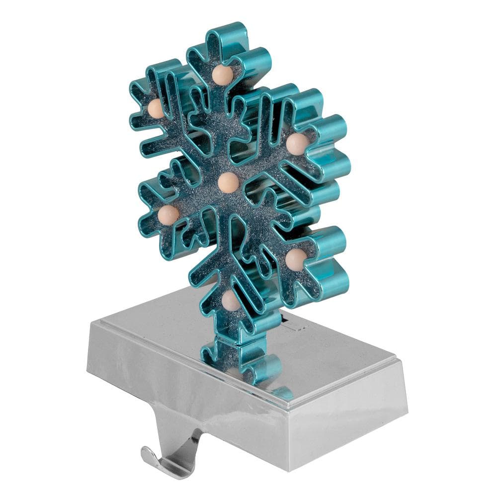 Blue and Silver LED Glitter Snowflake Christmas Stocking Holder