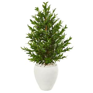 Indoor/Outdoor 3.5-Ft. Olive Cone Topiary Artificial Tree in White Planter