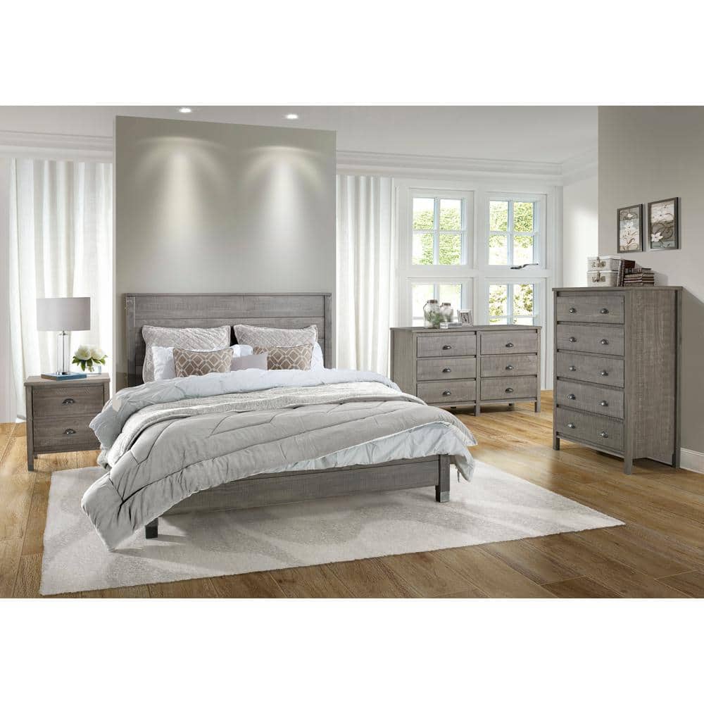 Baja Full/Double Driftwood Grey Solid Pine Platform Bed