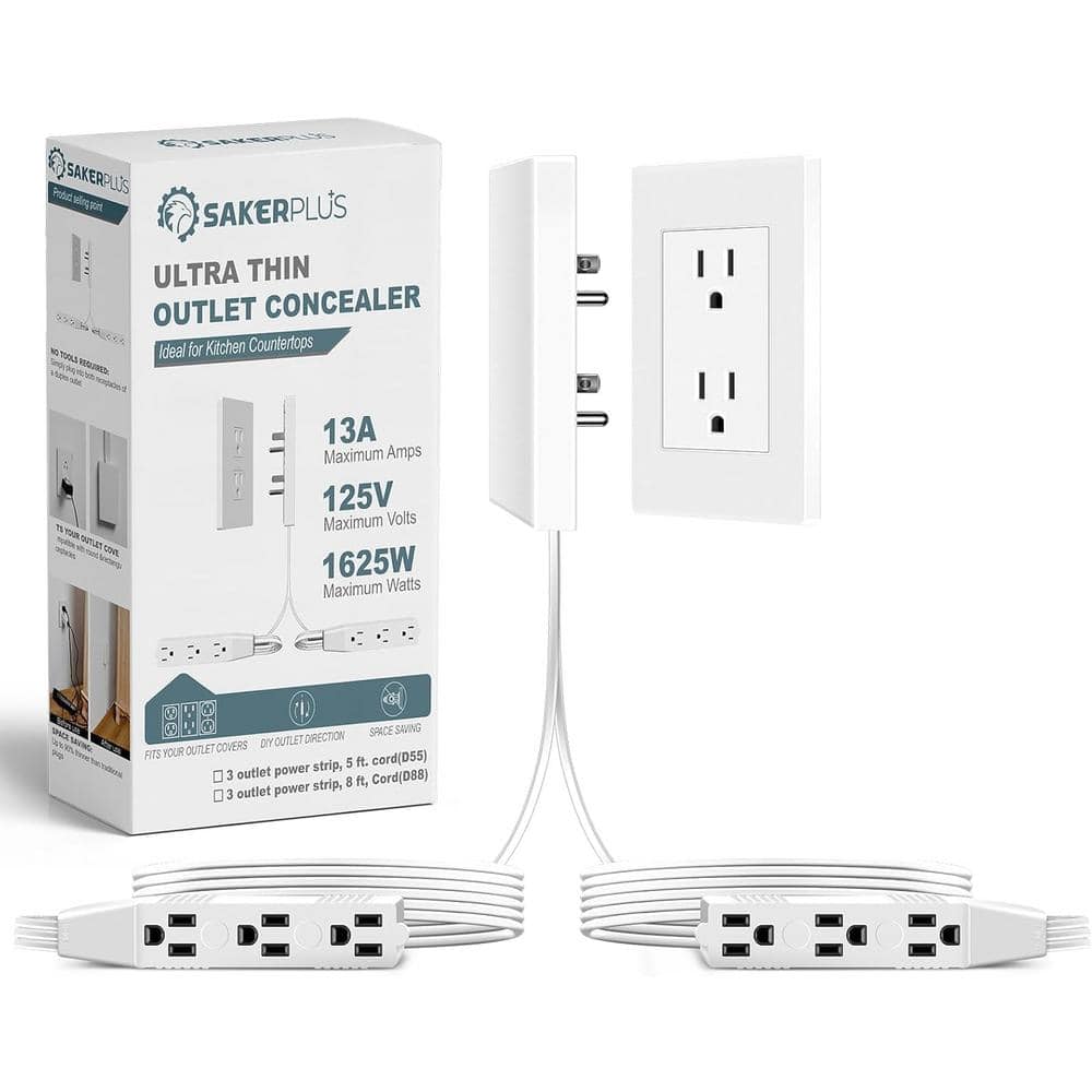 Outlet Concealer Power Strip-Outlet Cover Extender with 3AC Outlets-5ft Fla