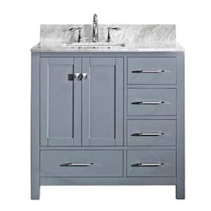 Caroline Avenue 36 in. W Bath Vanity in Gray with Marble Vanity Top in White with Square Basin
