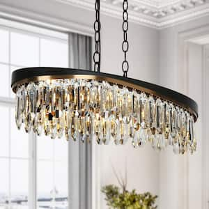 Zephyrine 6-Light Matte Black and Plating Brass Crystal Oval Chandelier with No Bulb Included