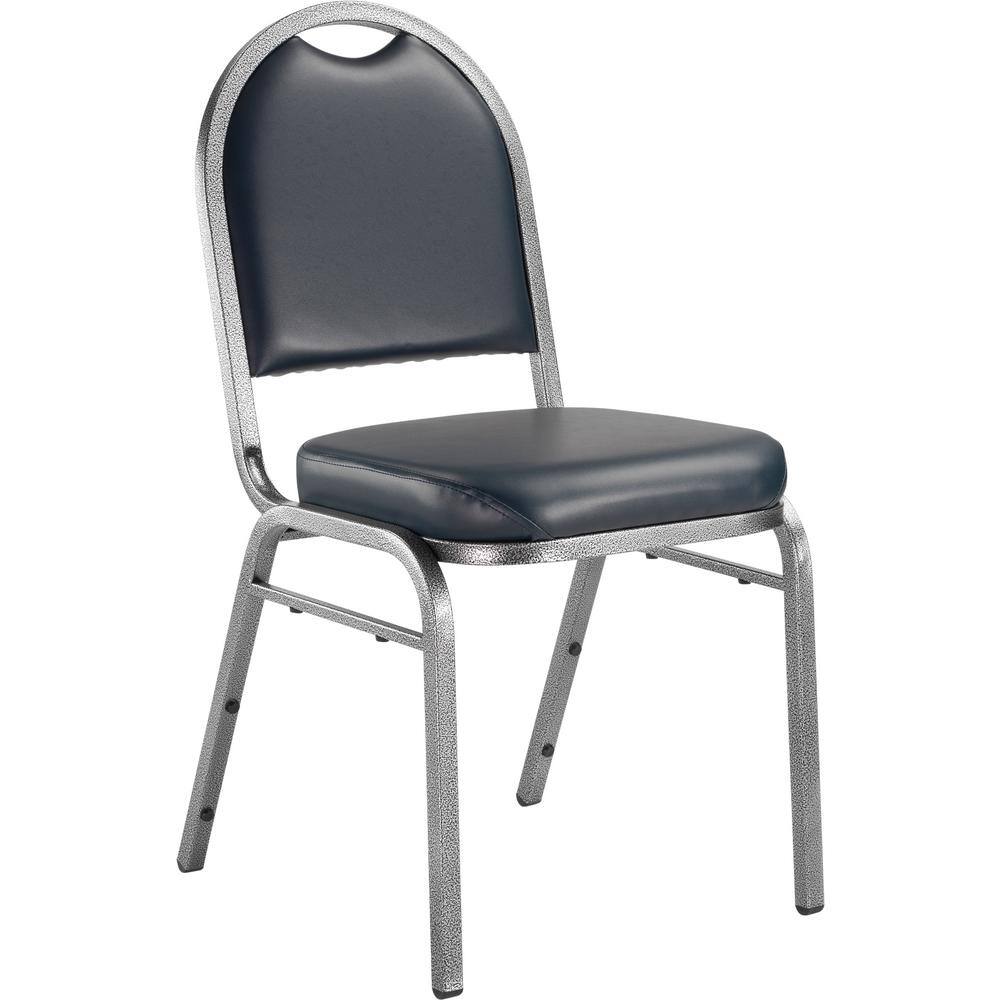 Midnight Blue Vinyl Armless Stackable Banquet Chair with Silvervein Metal Frame