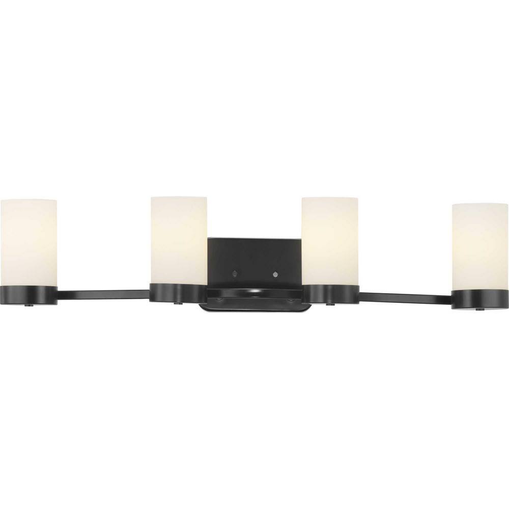Matte Black 34.5" Steel 4-Light Bath Vanity with Etched Glass Shades