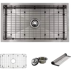 Strictly Kitchen and Bath 16 Gauge Stainless Steel 31.5 in. Single Bowl Undermount Kitchen Sink with Grid and Dry Rack