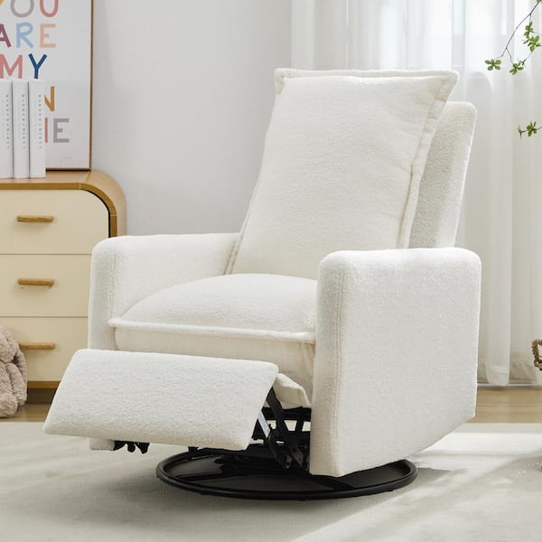 Harper & Bright Designs White Boucle 360° Swivel Metal Base Recliner Chair with High Backrest, Glider Rocker, Rocking Chair Nursery
