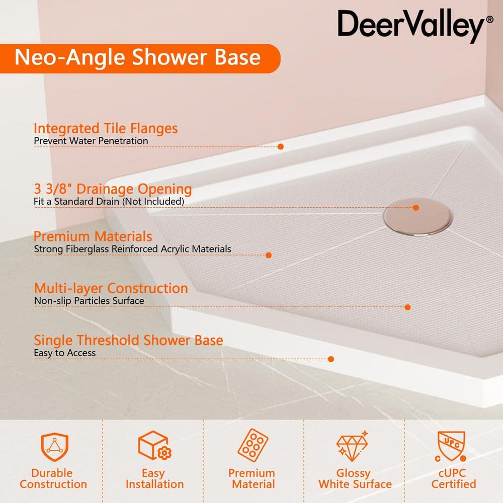 White 36" x 36" Neo-Angle Acrylic Shower Base