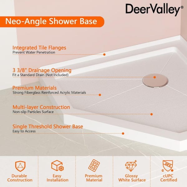 36 in. L x 36 in. W Neo-Angle Corner Shower Pan Base with Corner Drain in White