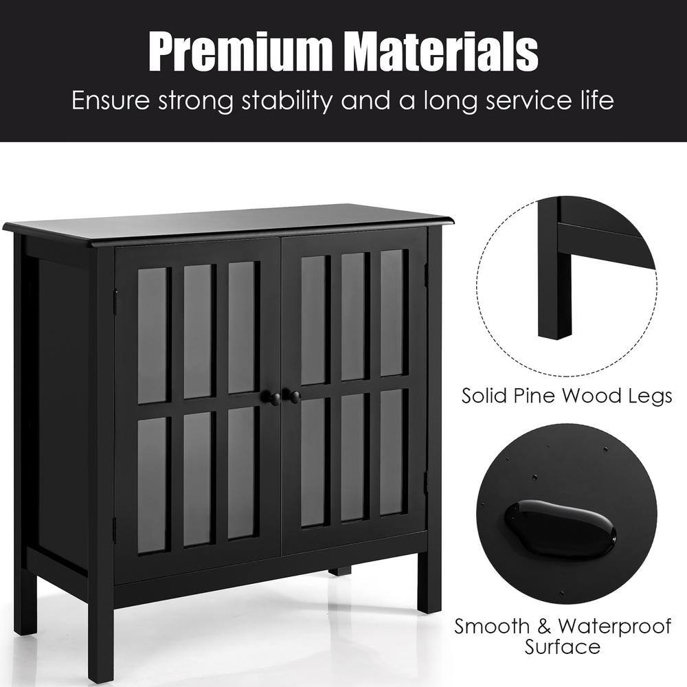 Modern Black MDF Console Table with Tempered Glass Doors