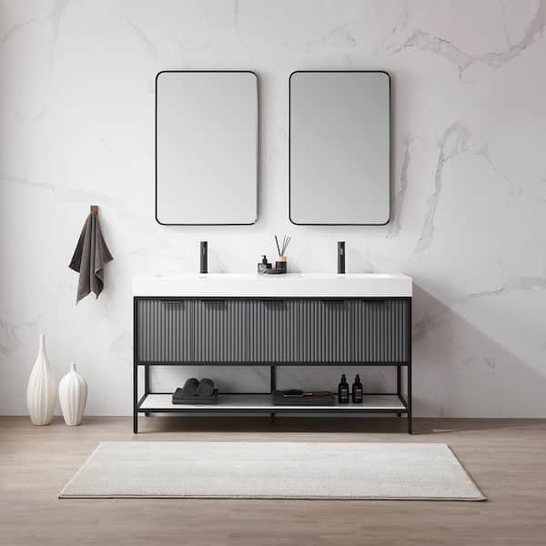 Marcilla 60 in. W x 20 in. D x 34 in . H Double Sink Bath Vanity in Grey with White Integral Sink Top