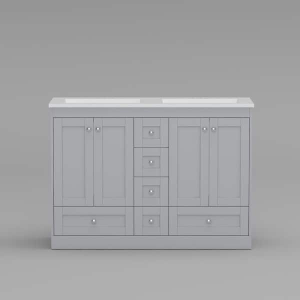 FUFU&GAGA 47.2 in. W x 18.3 in. D x 33.1 in. H in Gray Wooden Ready to Assemble Bath vanity Cabinet with Resin Double Sink