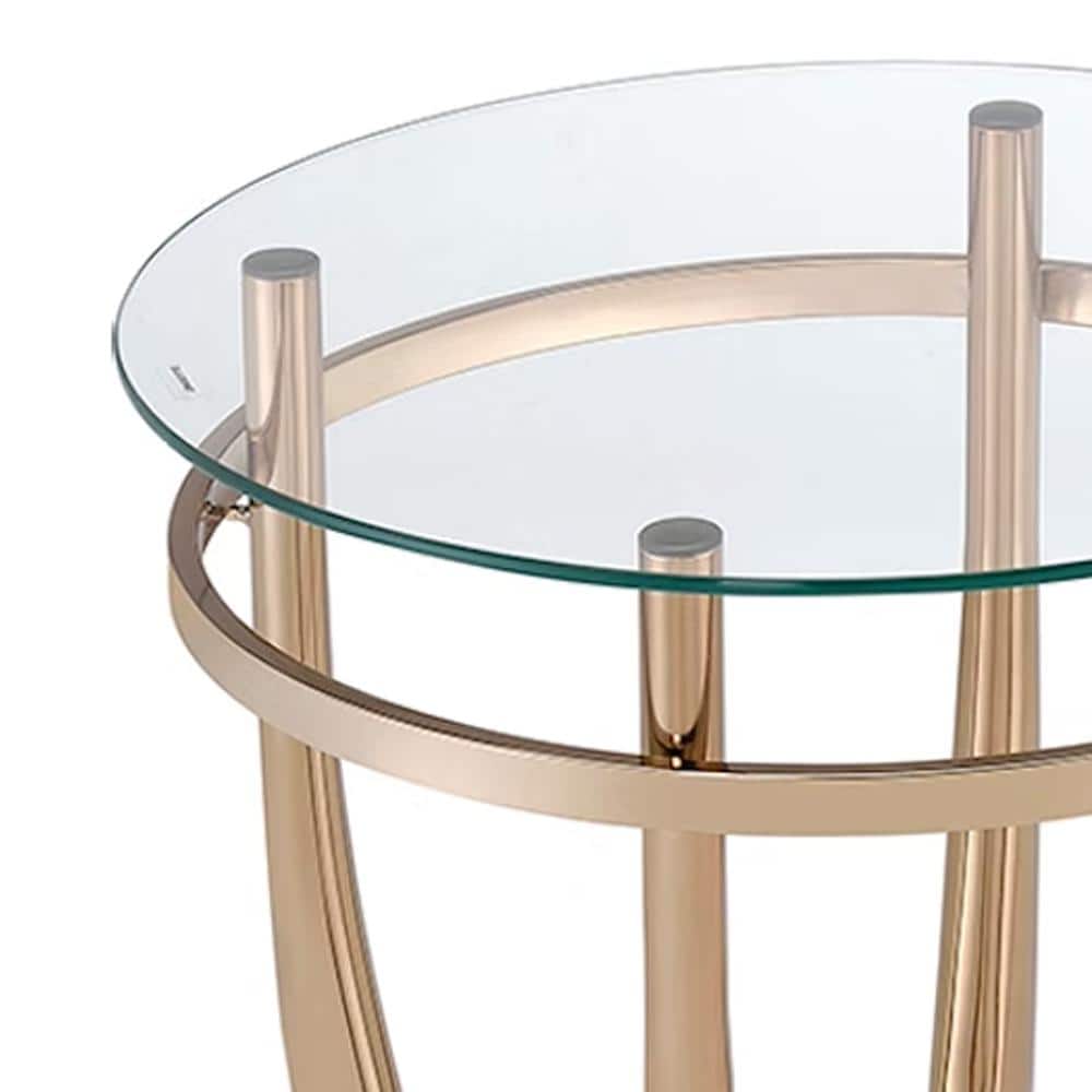 Champagne Metal and Clear Glass Round End Table, 23"