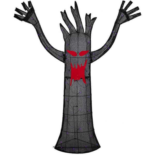 Northlight 55 in. LED Lighted Black Terrifying Tree Outdoor Halloween Decoration Purple Lights