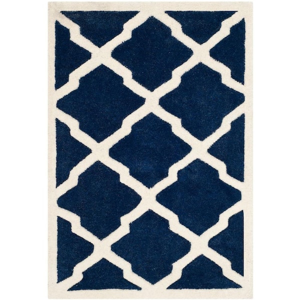 SAFAVIEH Chatham Dark Blue/Ivory 3 ft. x 5 ft. Border Multi-Point Trellis Area Rug
