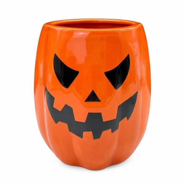 Orange Ceramic Pumpkin Utensil Holder with Large Capacity for Countertop Halloween Kitchen Indoor Decor