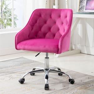 Red Velvet Upholstery Swivel Chair with 5 Wheels, Modern Leisure Shell-Shaped Swivel Chair, Home Office Task Chair