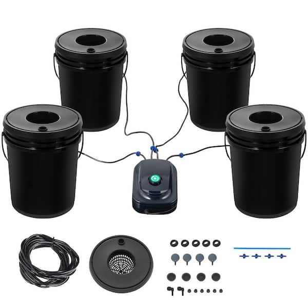 DWC Hydroponic System-5 Gal. 4-Buckets. Deep Water Culture kit with Pump, Air Stone, Level Device 2025 Update
