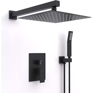 Single-Handle 2-Spray Patterns 10 in. Square High Pressure Wall Mount Rain Shower Faucet in Matte Black (Valve Included)